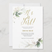 ボタニカルモダン，水色，エレガントベビー省 招待状 (正面)