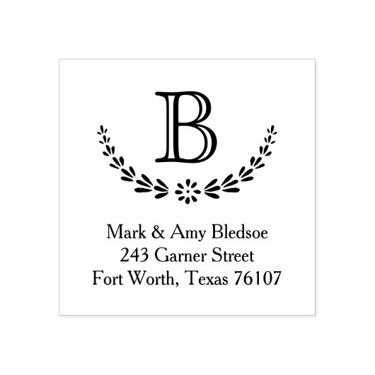 ボタニカルモノグラムイニシャル差出人住所 ラバースタンプ (インプリント)