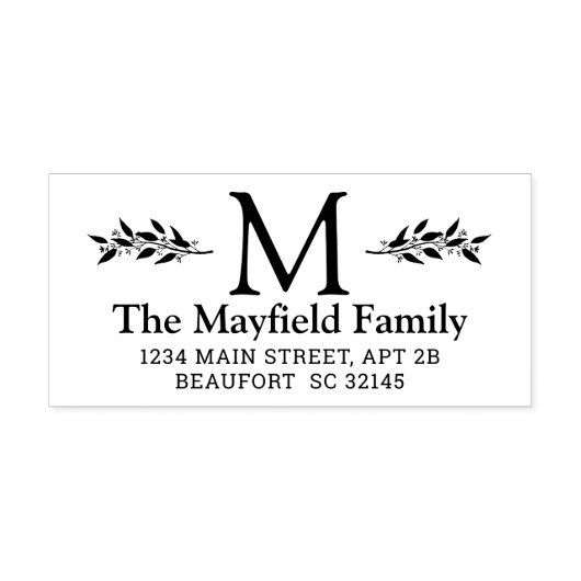 ボタニカルモノグラムイニシャル差出人住所 ラバースタンプ (インプリント)