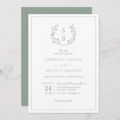 ボタニカルモノグラムリースセージグリーン結婚ズ 招待状 (正面/裏面)