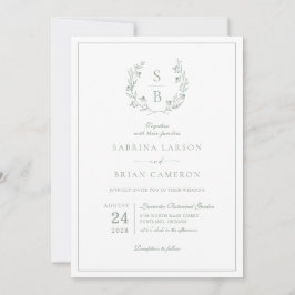 ボタニカルモノグラムリースセージグリーン結婚ズ 招待状