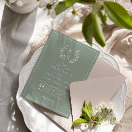 ボタニカルモノグラムリースセージグリーン結婚ズ 招待状