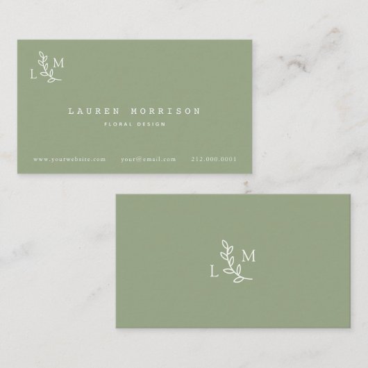 ボタニカルモノグラムローレルグリーンビジネスカード 名刺 (正面/裏面)