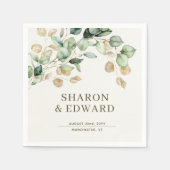 ボタニカルユーカリプトゥスグリーンリー&金ゴールドシ結婚ック スタンダードカクテルナプキン (正面)