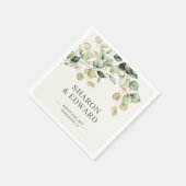 ボタニカルユーカリプトゥスグリーンリー&金ゴールドシ結婚ック スタンダードカクテルナプキン (角)