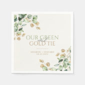 ボタニカルユーカリプトゥスザグリーン&金ゴールドタイ結婚ズ スタンダードカクテルナプキン (正面)