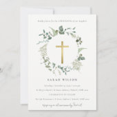 ボタニカルユーカリ金ゴールドクロスリース《キリスト教》洗礼式や命名式 招待状 (正面)