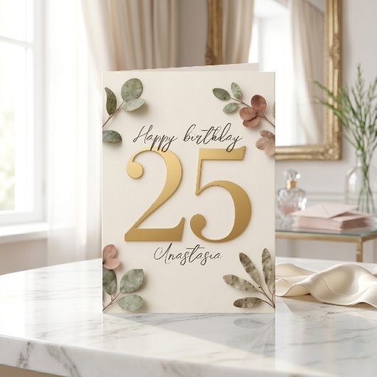ボタニカルユーカリ ゴールド 25歳の誕生日 カード