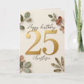 ボタニカルユーカリ ゴールド 25歳の誕生日 カード (正面)