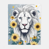 ボタニカルライオン絵を描ポートレートズヒマワリアライオン フリースブランケット (正面)