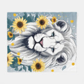 ボタニカルライオン絵を描ポートレートズヒマワリアライオン フリースブランケット (正面(横))