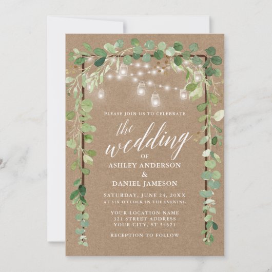 ボタニカルライツウッドカリグラフィクラフト結婚ズ 招待状 (正面)