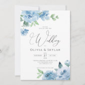 ボタニカルライトベビーブルーQR結婚すべて 招待状 (正面)