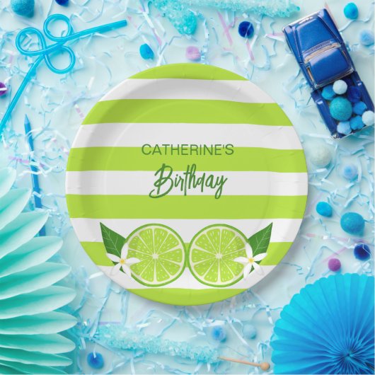 ボタニカルライムシトラスサマー誕生日 ペーパープレート (パーティー)