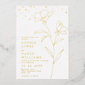 ボタニカルラインアートフラワーエレガントウェディング実在  箔招待状 (正面)