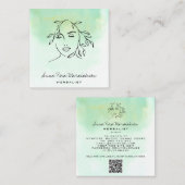 *~*ボタニカルラインアートQR女性緑  スクエア名刺 (正面/裏面)