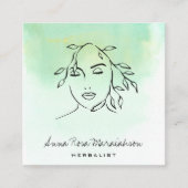 *~*ボタニカルラインアートQR女性緑  スクエア名刺 (正面)