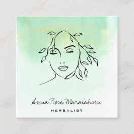 *~*ボタニカルラインアートQR女性緑  スクエア名刺