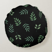 ボタニカルラウンドピロー – リーフオンブラックデザイン ラウンドクッション (裏面)