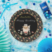 ボタニカルラクーンカスタマイズ文字とカラー ペーパープレート (パーティー)