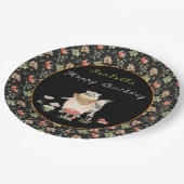 ボタニカルラクーンカスタマイズ文字とカラー ペーパープレート (アングル)