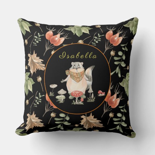 ボタニカルラクーンカスタマイズ文字、カラー20"X20" クッション (正面)