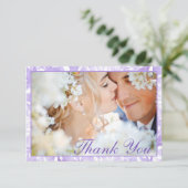 ボタニカルラベンダー葉ホワイト結婚ズPHOTO サンキューカード (スタンド正面)