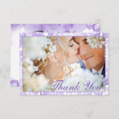 ボタニカルラベンダー葉ホワイト結婚ズPHOTO サンキューカード (正面/裏面)