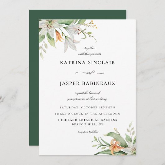ボタニカルリリーウェディング 招待状 (正面/裏面)
