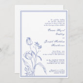 ボタニカルリージェンシーヴィンテージパステル結婚ブルー 招待状 (正面/裏面)