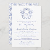 ボタニカルリージェンシーヴィンテージパステル結婚ブルー 招待状 (正面/裏面)