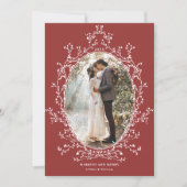 ボタニカルリースの結婚おめでとうフォトカード(赤) シーズンカード (正面)