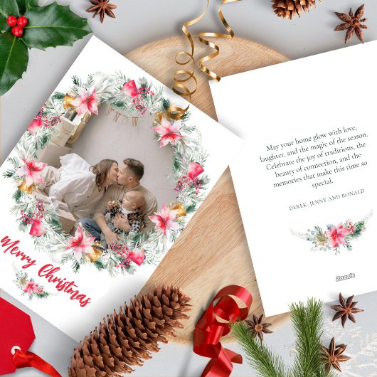 ボタニカルリースウォーターカラースノーフレーククリスマス シーズンカード