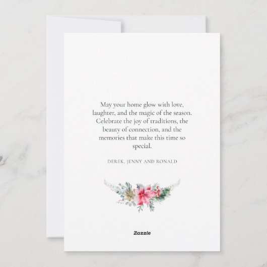 ボタニカルリースウォーターカラースノーフレーククリスマス シーズンカード (裏面)