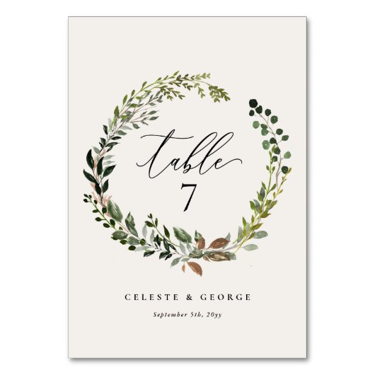 ボタニカルリースエレガントなウェディングテーブル番号 テーブルナンバー (正面)
