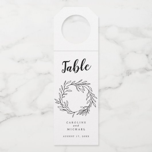 ボタニカルリースエレガントなウェディングテーブル番号 ボトルネックタグ (正面)
