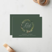 ボタニカルリースグリーンエレガントなウェディングリプライ ノートカード (正面/裏面インサイチュ)