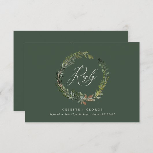 ボタニカルリースグリーンエレガントなウェディングリプライ ノートカード (正面/裏面)
