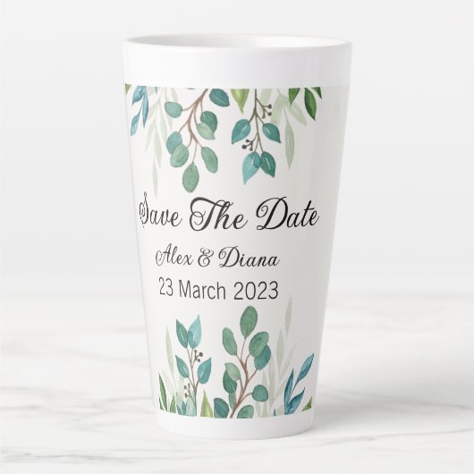 ボタニカルリースグリーンリー広場は日付を保存 カフェラテマグ (正面)