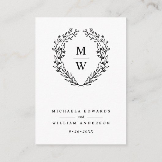 ボタニカルリースモノグラムウェディングRSVP QRコード エンクロージャーカード (裏面)