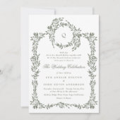 ボタニカルリースモノグラムセージグリーン結婚ズ 招待状 (正面)