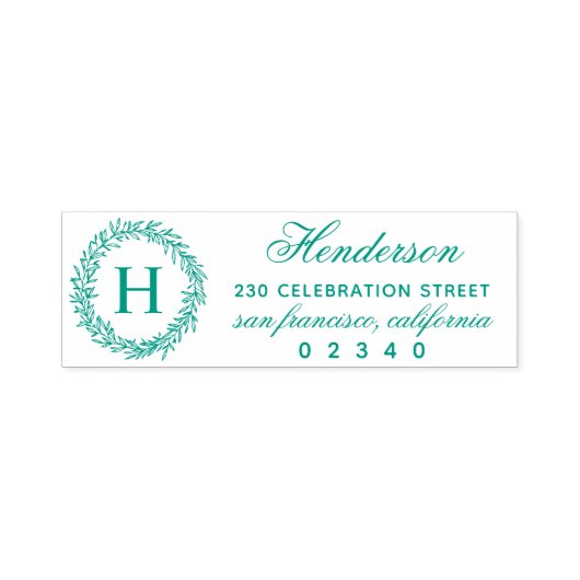 ボタニカルリースモノグラムネーム&差出人住所 セルフインキングスタンプ (デザイン)