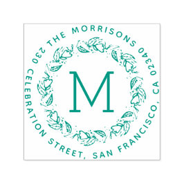 ボタニカルリースモノグラムラウンド差出人住所 セルフインキングスタンプ