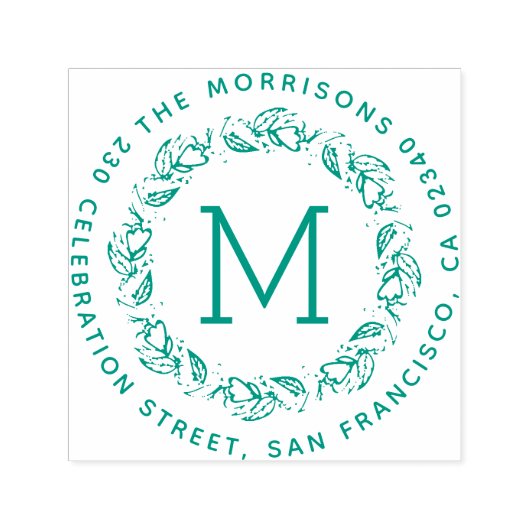 ボタニカルリースモノグラムラウンド差出人住所 セルフインキングスタンプ (デザイン)