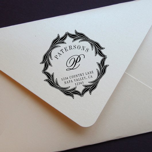 ボタニカルリースモノグラム差出人住所 セルフインキングスタンプ