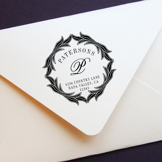 ボタニカルリースモノグラム差出人住所 セルフインキングスタンプ