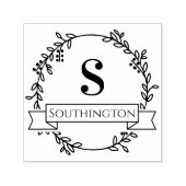 ボタニカルリースワン結婚イニシャルのバナー名 セルフインキングスタンプ (デザイン)