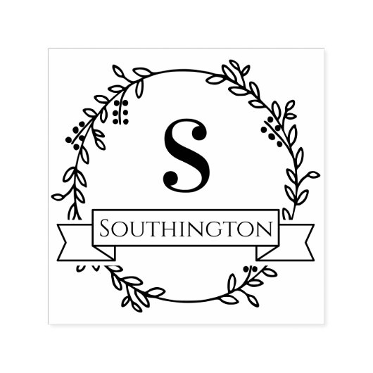 ボタニカルリースワン結婚イニシャルのバナー名 セルフインキングスタンプ (デザイン)