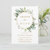 ボタニカルリース ゴールド 結婚式 延期のお知らせ 招待状 (スタンド正面)