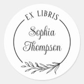 ボタニカルリーフスクリプト名Ex Libris蔵書票 ラウンドシール (正面)